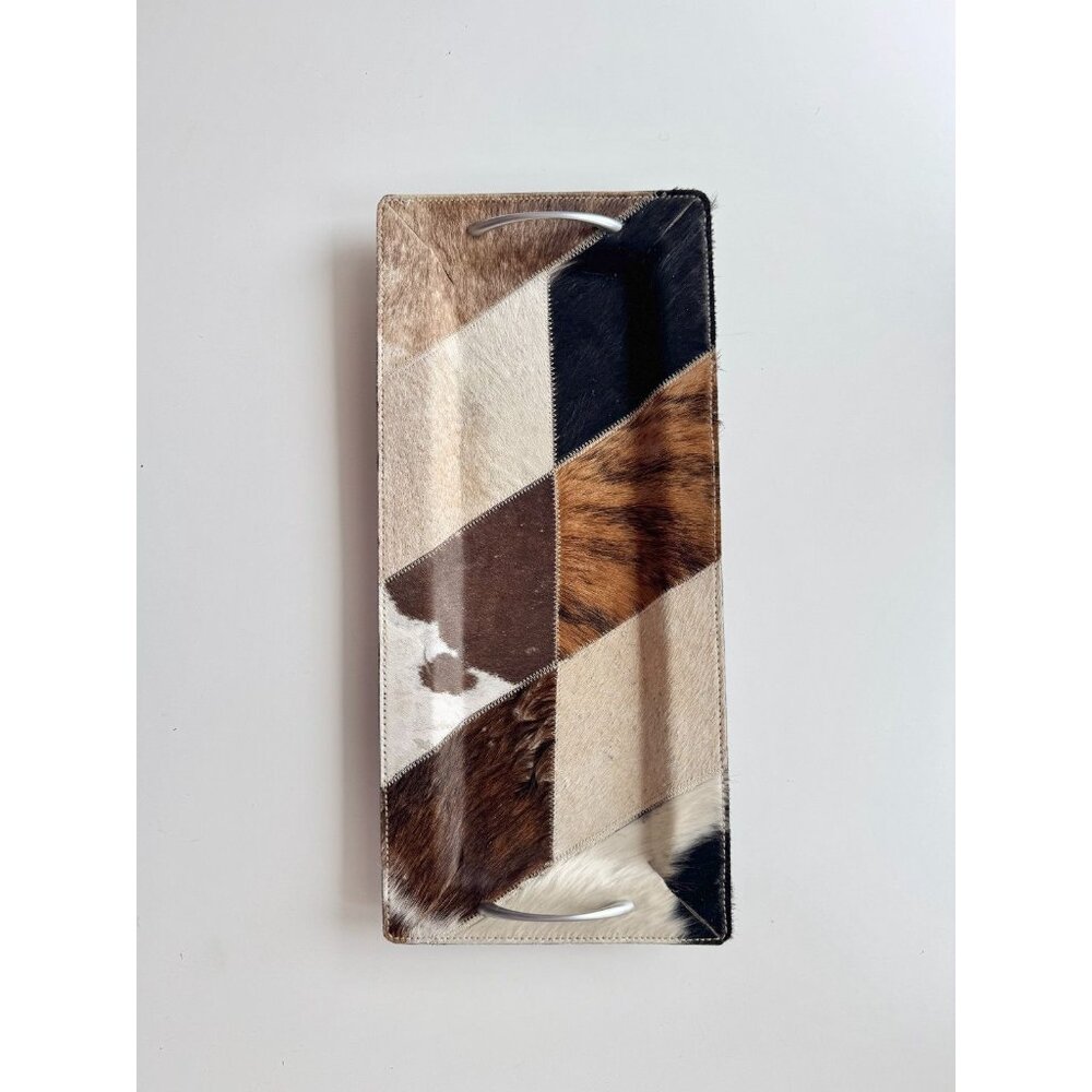 Multi Animal Print Cow Patchwork Calf Hair Rectangle Tray